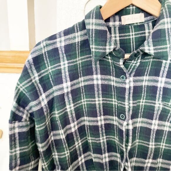 Altar'd State Oversized Flannel Crochet Button Down Plaid Cotton Top Size Medium - Picture 3 of 7
